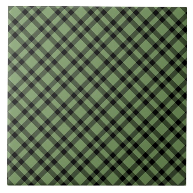 Green Black Plaid Pattern Ceramic Tile (Front)