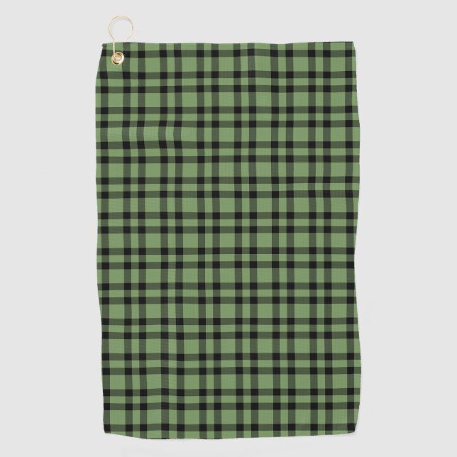 Green Black Plaid Pattern Golf Towel (Front)