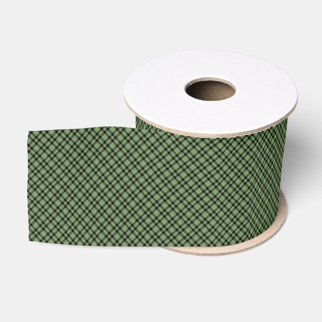 Green Black Plaid Pattern Grosgrain Ribbon (Spool)