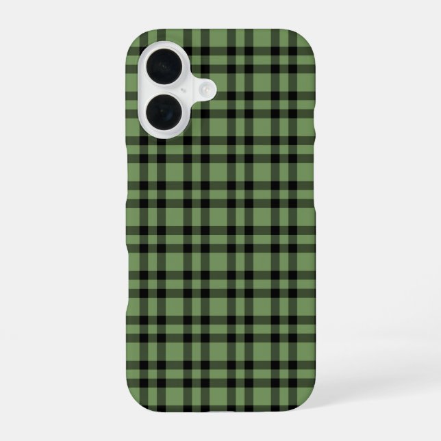 Green Black Plaid Pattern iPhone 16 Case (Back)