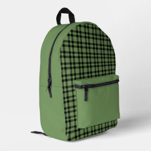 Green Black Plaid Pattern Printed Backpack
