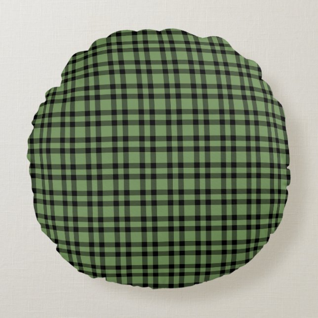 Green Black Plaid Pattern Round Cushion (Front)