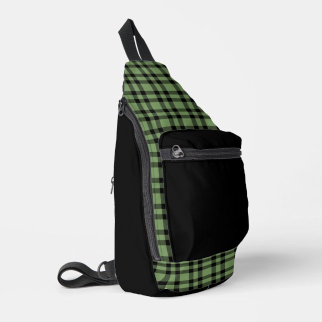 Green Black Plaid Pattern Sling Bag (Left Corner)