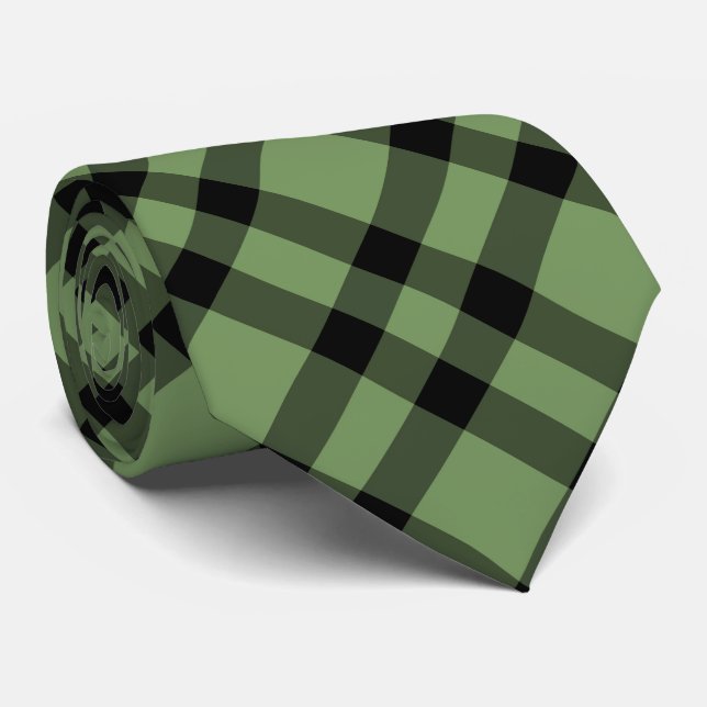 Green Black Plaid Pattern Tie (Rolled)