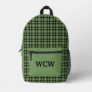 Green Black Plaid Personalise Pattern Printed Backpack