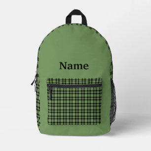Green Black Plaid Personalise Pattern Printed Backpack