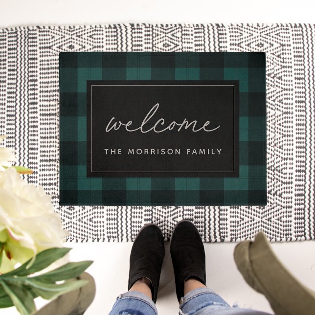 Green & Black Plaid Personalised Welcome Doormat (Creator Uploaded)