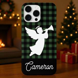 Green & Black Plaid with Angel Custom Name iPhone 16 Pro Max Case