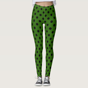 Green Black Polka Dot Pattern Leggings