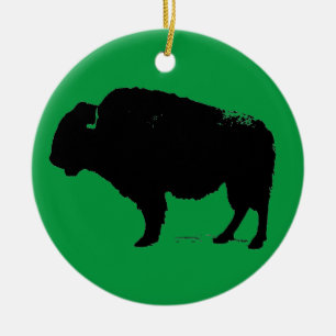 Green Black Pop Art Buffalo Bison Ceramic Ornament