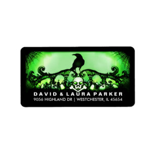 Green & Black Raven Halloween Address Label