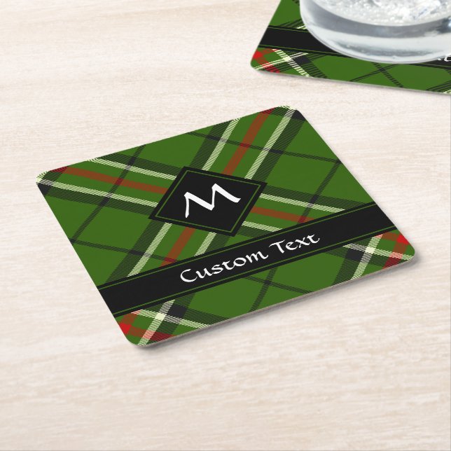 Green, Black, Red and White Tartan Square Paper Coaster (Angled)