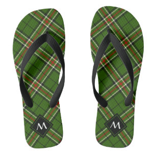 Green, Black, Red and White Tartan Thongs