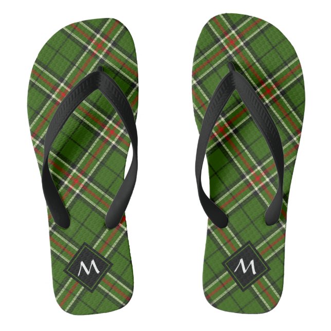 Green, Black, Red and White Tartan Thongs (Footbed)