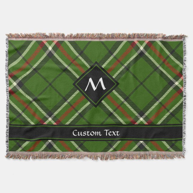 Green, Black, Red and White Tartan Throw Blanket (Front)