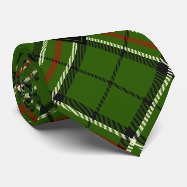 Green, Black, Red and White Tartan Tie (Rolled)