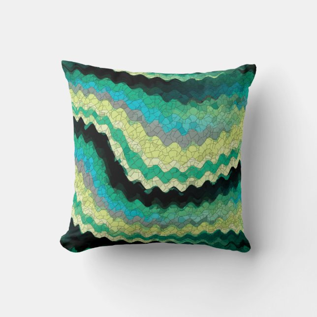 Green Black Rickrack Wavy Print Throw Pillow (Front)