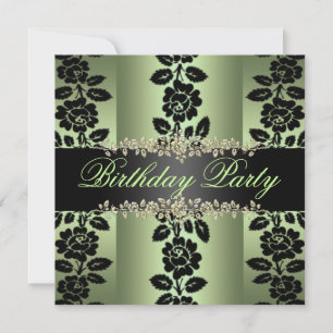 Green & Black Rose Birthday Invitation
