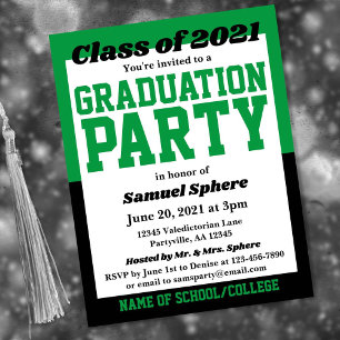 Green Black School Colours Graduation Invitation