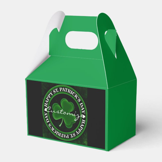 green/black Shamrock St Patrick's Day Irish Pride Favour Box (Front Side)