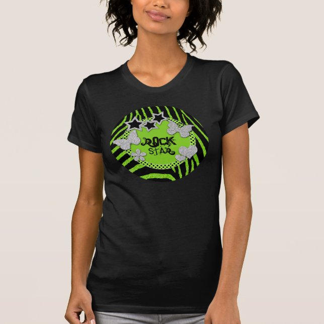 Green Black Silver Zebra Glitter Rock Star T-Shirt (Front)