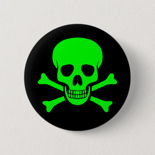Green & Black Skull & Crossbones Button
