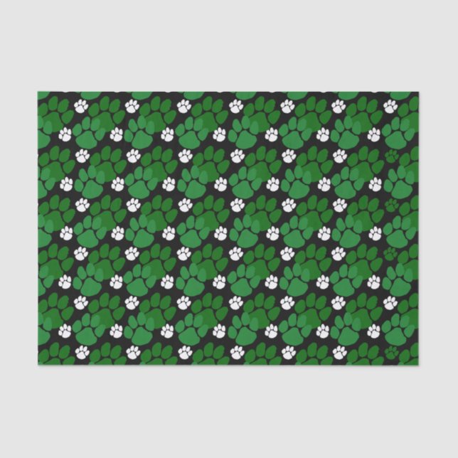 Green & Black Small Pawprints Tissue Paper (Front)
