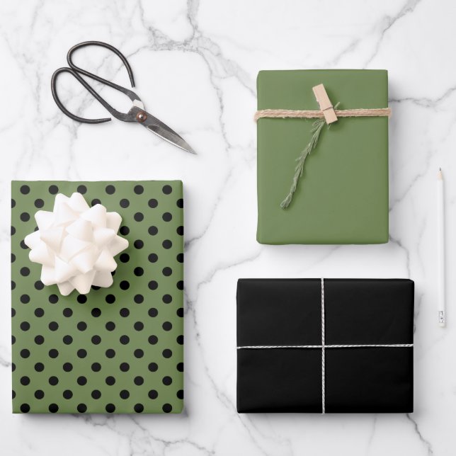Green Black Small Polka Dot Pattern Wrapping Paper Sheet (Front)