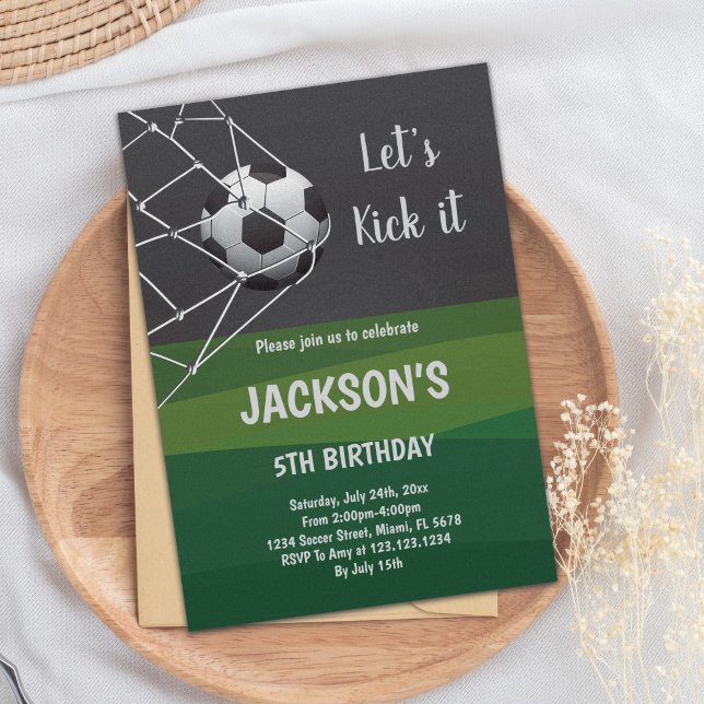 Green & Black Soccer Birthday Invitation (Green Black Goal Soccer Invitation White Text)
