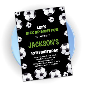 Green Black Soccer Birthday Invitations