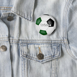 green black soccer themed custom player name 6 cm round badge