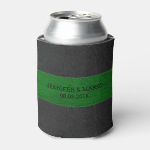 Green & Black Stitched Vintage Leather Can Cooler