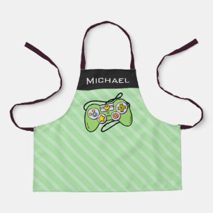 Green & Black Striped Gaming Joystick Gamer Name Apron