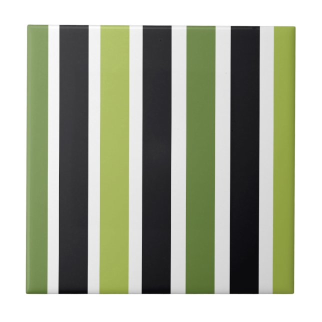 Green Black Stripes Ceramic Tile (Front)