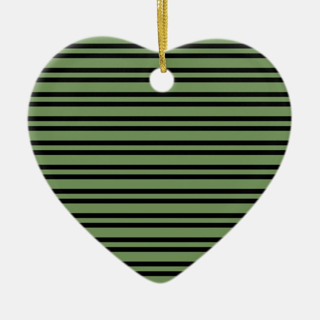 Green Black Stripes Pattern Ceramic Ornament (Front)