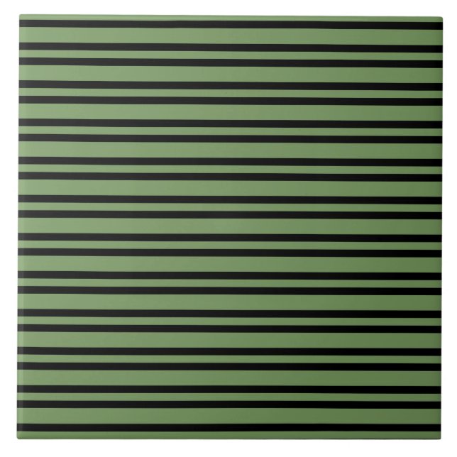 Green Black Stripes Pattern Ceramic Tile (Front)