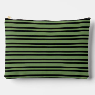 Green Black Stripes Pattern Large Accessory Pouch