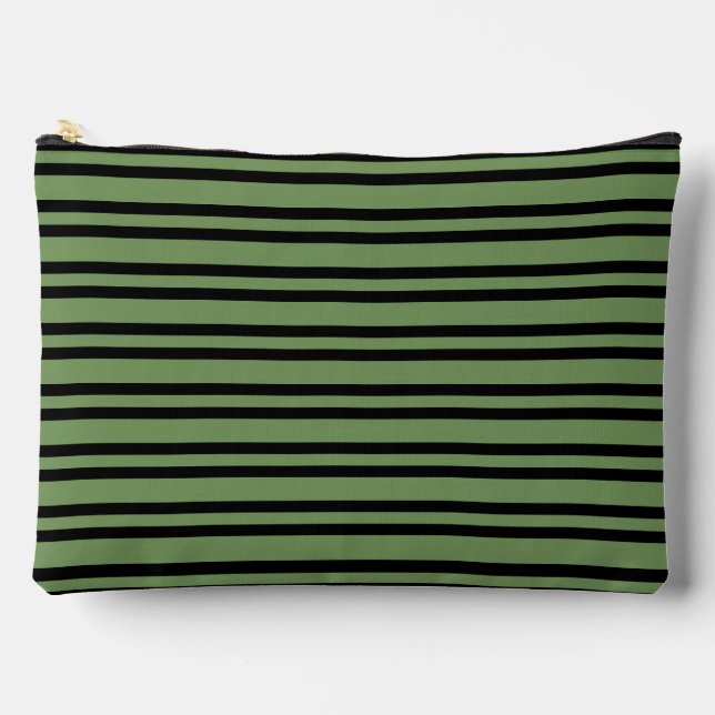 Green Black Stripes Pattern Large Accessory Pouch (Front)