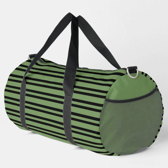 Green Black Stripes Pattern Large Duffle Bag (Right Corner)