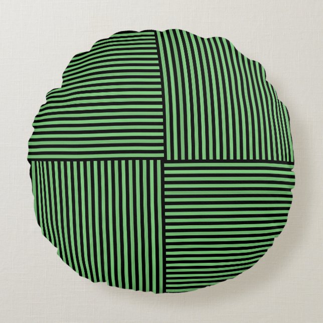 Green Black Stripes Pattern Round Cushion (Front)