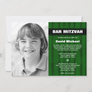 Green Black Stripes Photo Bar Mitzvah Invitations