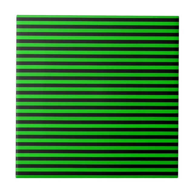 Green Black Stripes Seamless Pattern Ceramic Tile (Front)