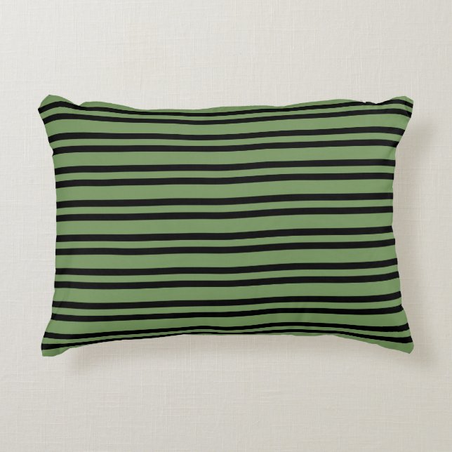 Green Black Stripes Seamless Pattern Decorative Cushion (Front)