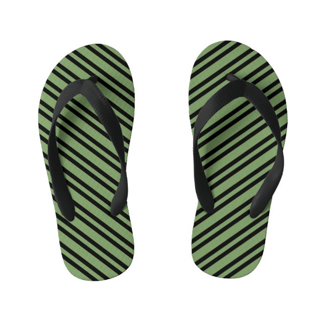 Green Black Stripes Seamless Pattern Kid's Thongs (Footbed)