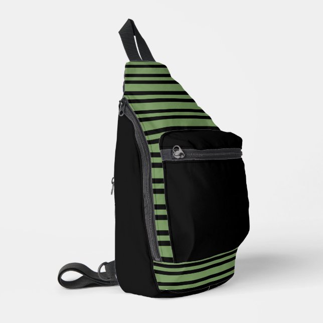 Green Black Stripes Seamless Pattern Sling Bag (Left Corner)