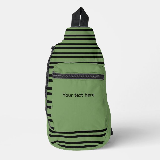 Green Black Stripes Seamless Personalise Pattern Sling Bag (Front)