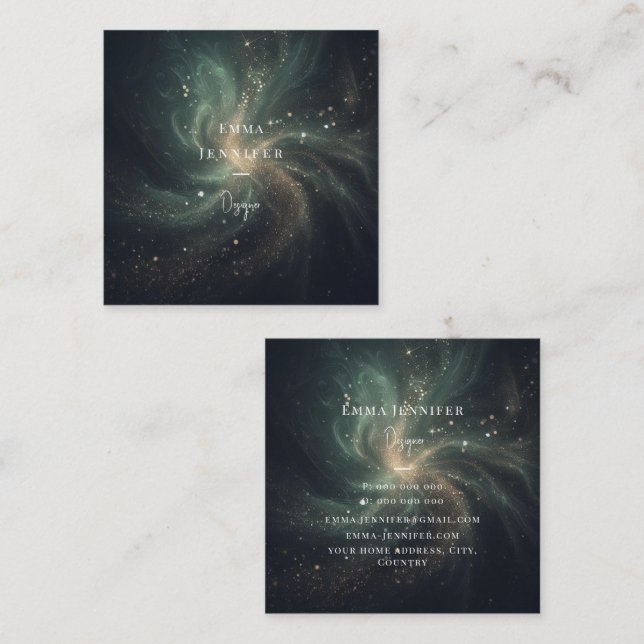 Green Black Subtle gentle glitter background Square Business Card (Front/Back)