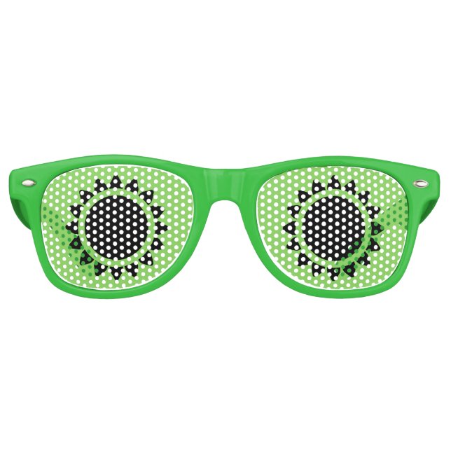 Green | Black Sunflower Adult Retro Party Sunglasses (Front)