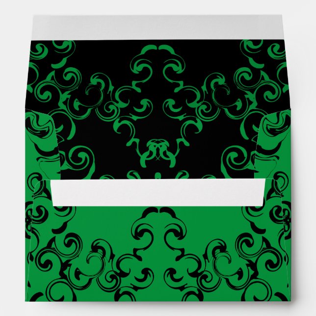 Green & Black Swirl Gothic Wedding Envelope (Back (Bottom))