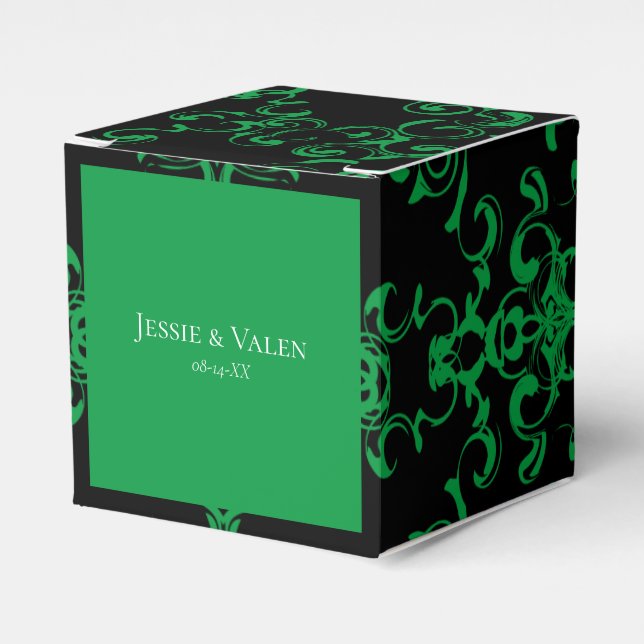Green Black Swirl Gothic Wedding Favour Box (Front Side)